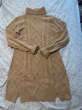 Francesca's Collections Camel Cable-Knit Turtleneck Sweater Dress